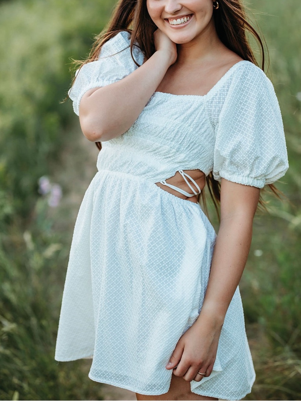 White Puff-Sleeve Cutout Mini Dress